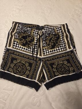 PacSun Black, White & Gold Baroque-Print Swim Shorts